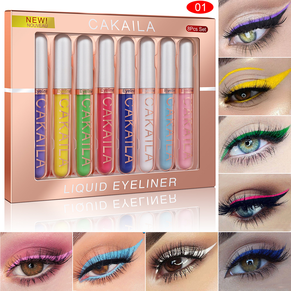 Waterproof Liquid Eyeliner Pen - 8-Farben-Set, wasserfeste Eyeliner-Stifte, langlebiges Glitzer- und