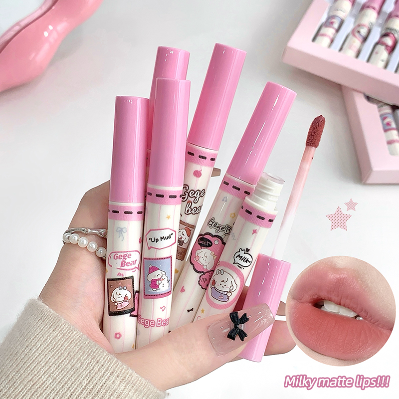 Matte Velvet Lip Tint Long Lasting - Gege Bear 6-teiliges Samt-Lippenstift-Set, Weicher Matter