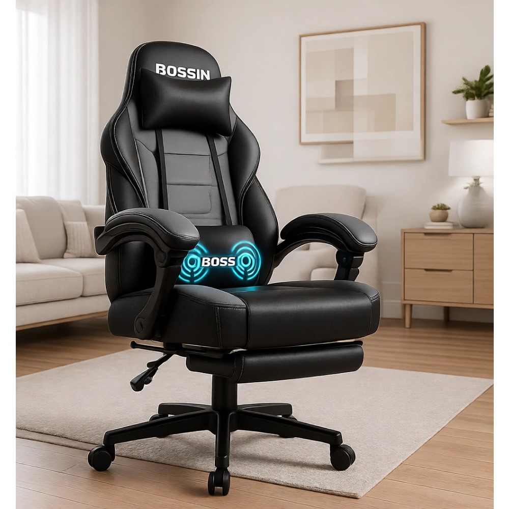 Massage - Ergonomischer Hochleistungs-Gaming-Stuhl mit Massagefunktion, Fußstütze und