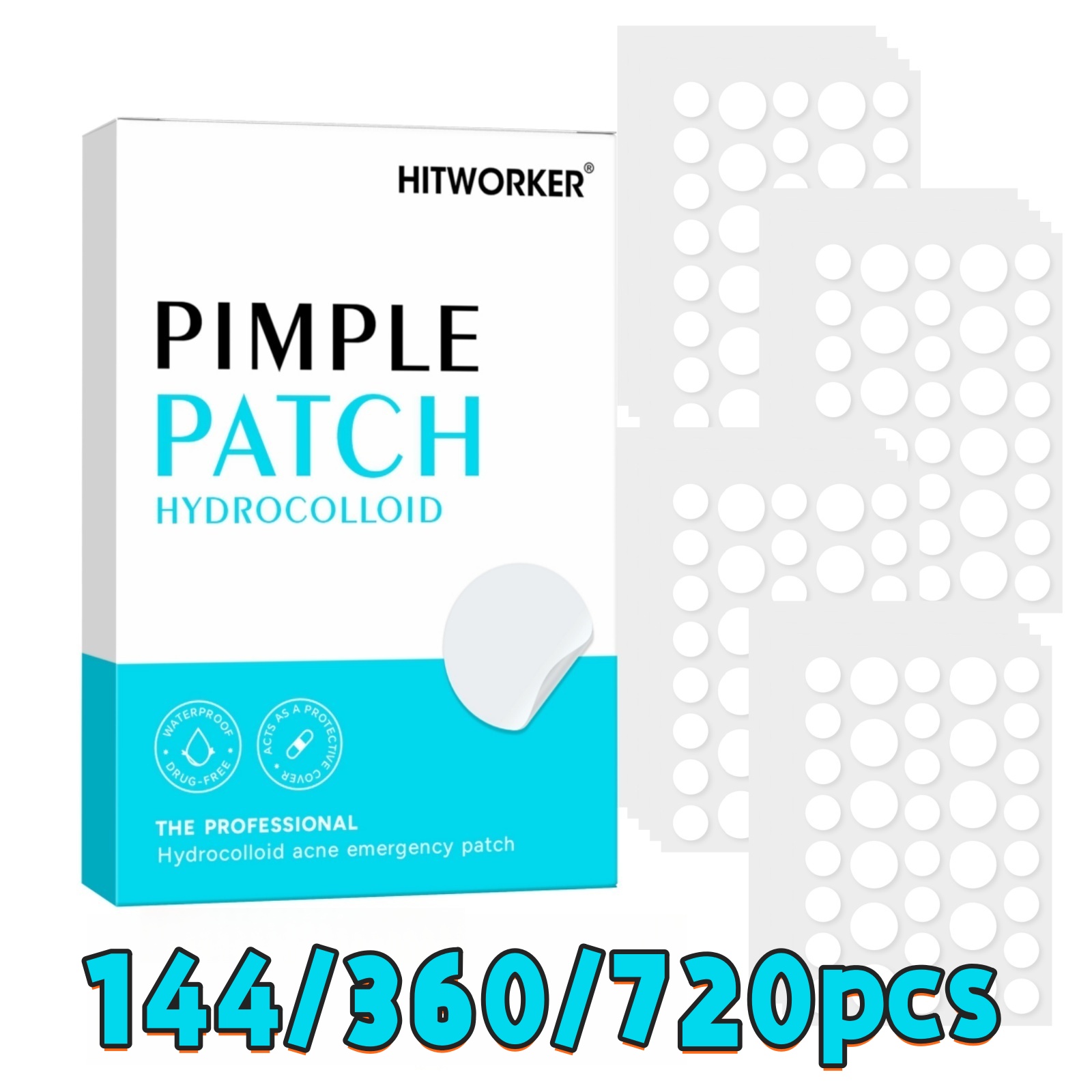 Hydrocolloid Pimple Patch - 144/360/720 Stück Hydrokolloid-Akne-Pickelpflaster für das Gesicht,