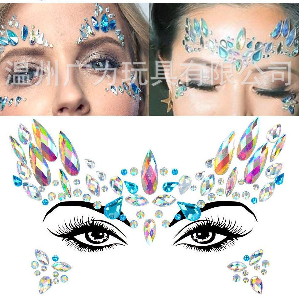 Makeup - Acryl-Gesichts-Strass-Aufkleber Selbstklebende Kristallsteine für Bühnen-Make-up Kostümparty