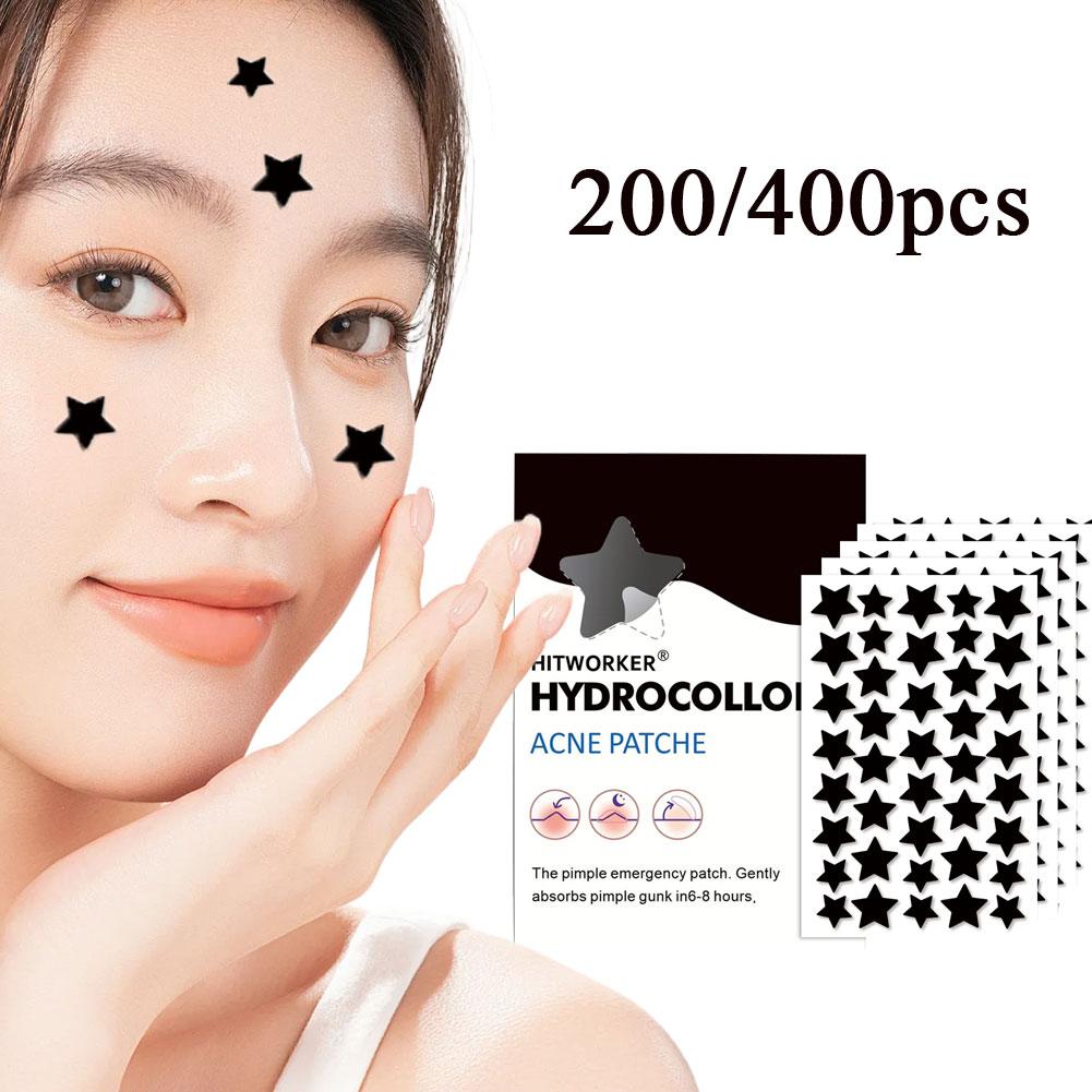 Hydrocolloid Pimple Patch - 200/400 Stück Schwarze Stern-Hydrokolloid-Akne-Patches, ultradünne, atmungsaktive