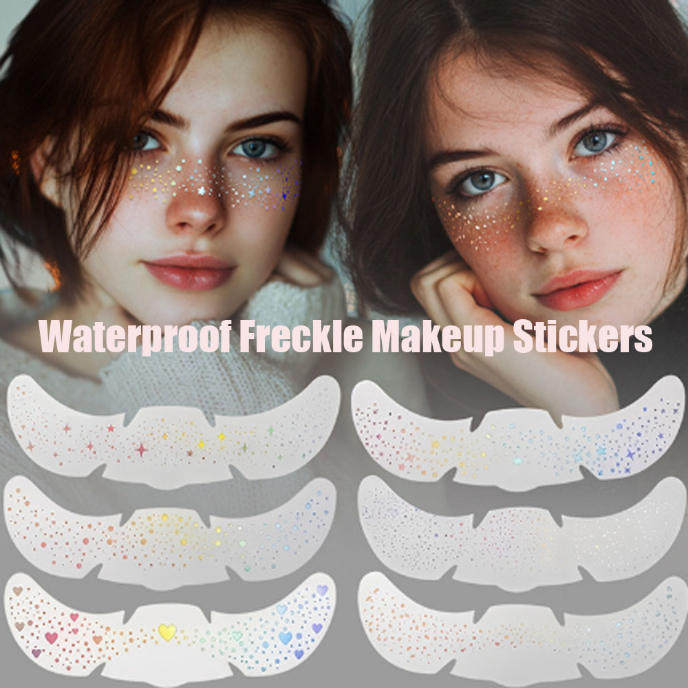 Makeup - 6 Blatt glitzernde Sommersprossen-Hologramm-Aufkleber, Herz-Sommersprossen-Tattoos, Glitzer-Aufkleber,